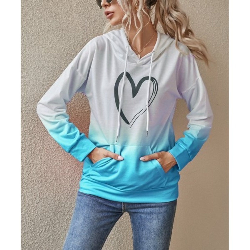 Camisa Light Blue Heart Dip -Dye Kangaroo -Pocket Hoodie Size M